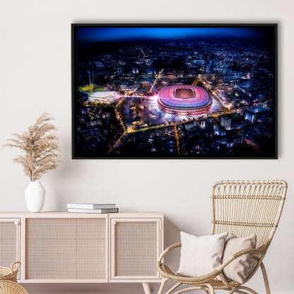 Camp Nou Aerial View, Stadium Canvas, Sport Art, Framed Canvas Print Wall Art, Floating Frame