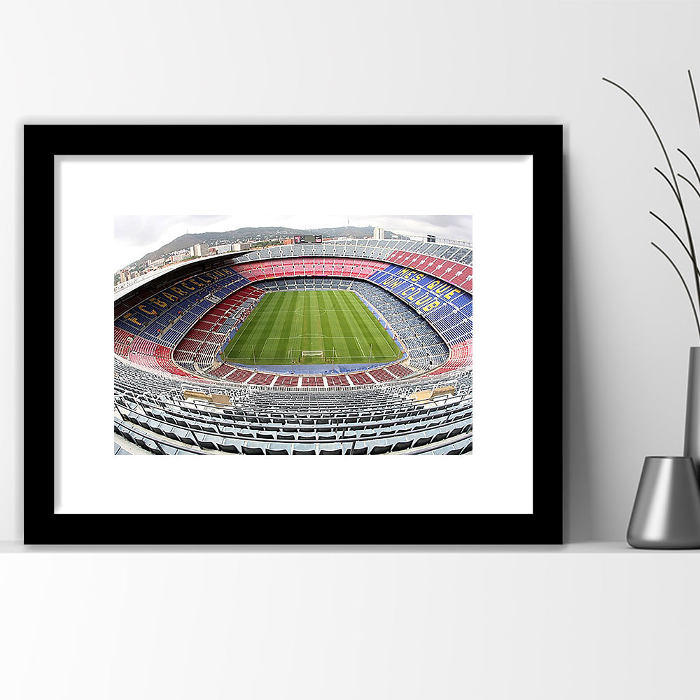Camp Nou Football Stadium, Stadium Canvas, Sport Art, Gift for him, White Border Framed Art Print Wall Decor