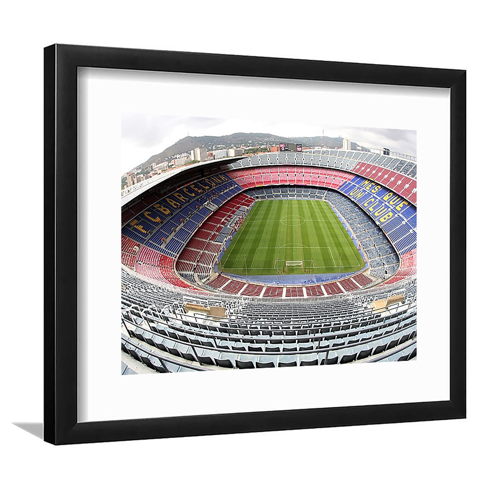 Camp Nou Football Stadium, Stadium Canvas, Sport Art, Gift for him, White Border Framed Art Print Wall Decor