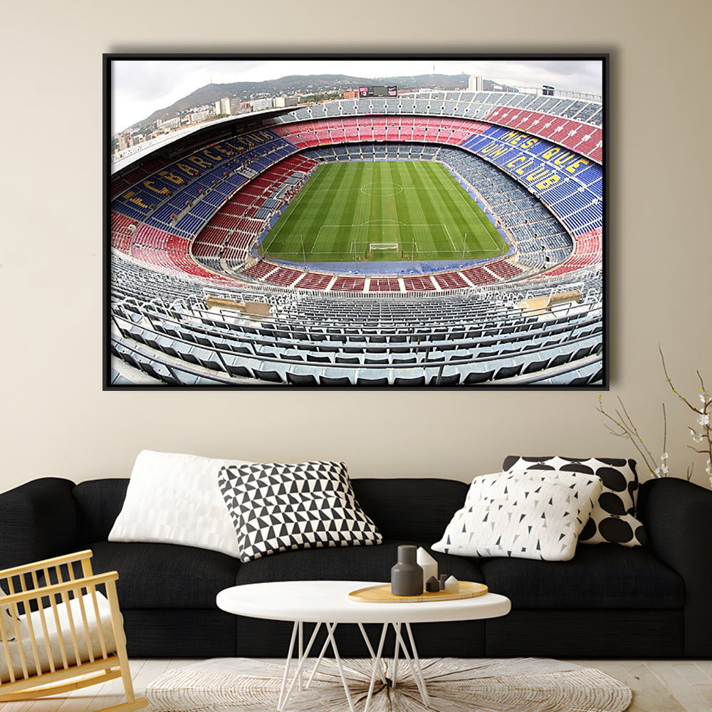 Camp Nou Football Stadium, Stadium Canvas, Sport Art, Framed Canvas Print Wall Art, Floating Frame