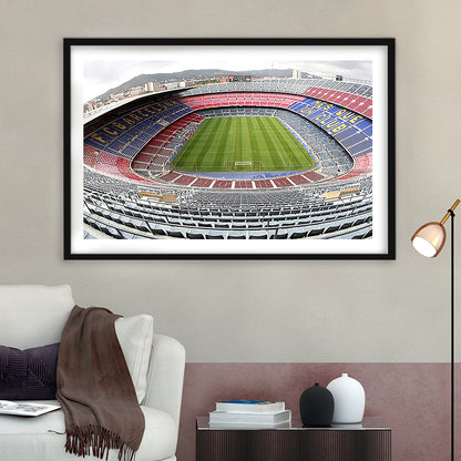 Camp Nou Football Stadium, Stadium Canvas, Sport Art, Gift for him, White Border Framed Art Print Wall Decor