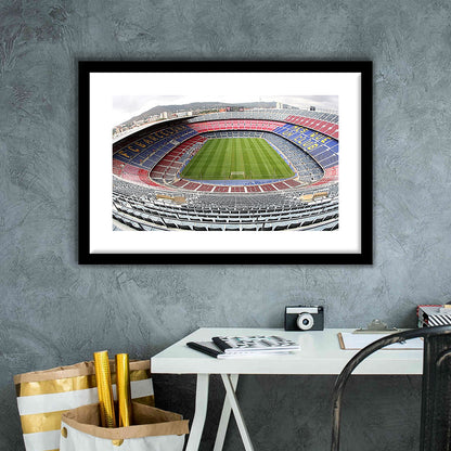 Camp Nou Football Stadium, Stadium Canvas, Sport Art, Gift for him, White Border Framed Art Print Wall Decor