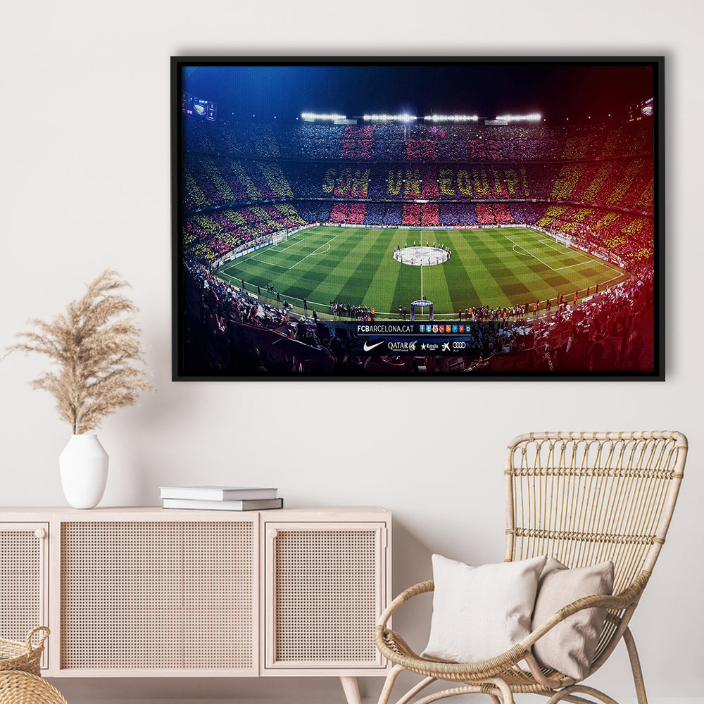 Camp Nou Spain Stadium, Stadium Canvas, Sport Art, Framed Canvas Print Wall Art, Floating Frame