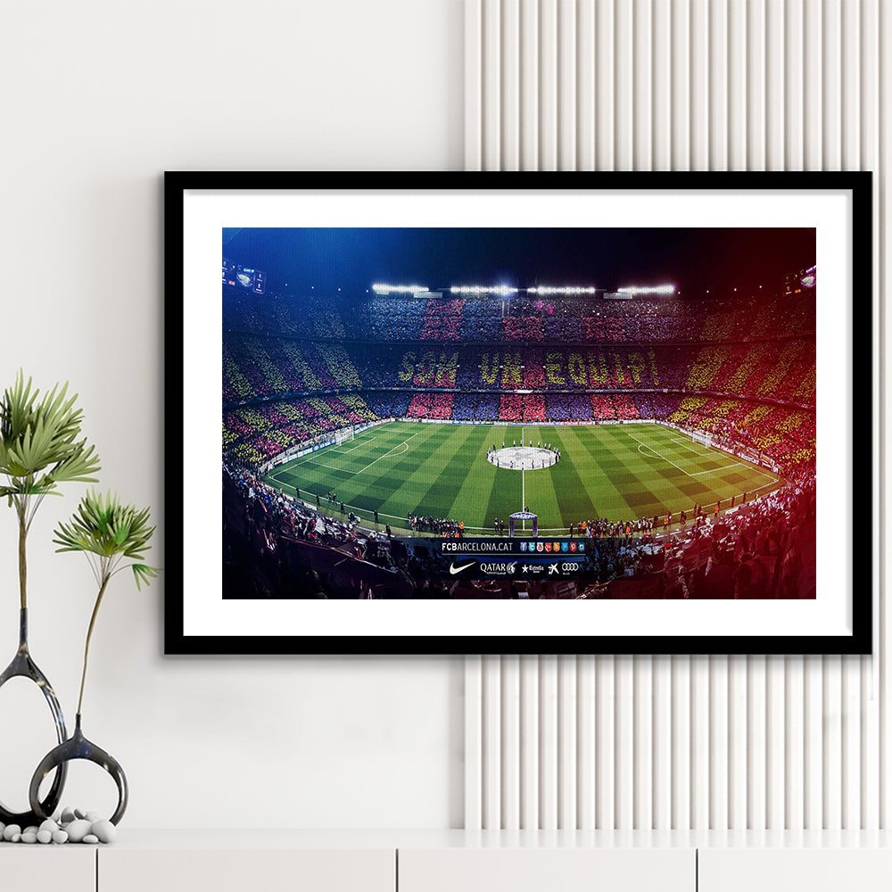 Camp Nou Spain Stadium, Stadium Canvas, Sport Art, Gift for him, White Border Framed Art Print Wall Decor