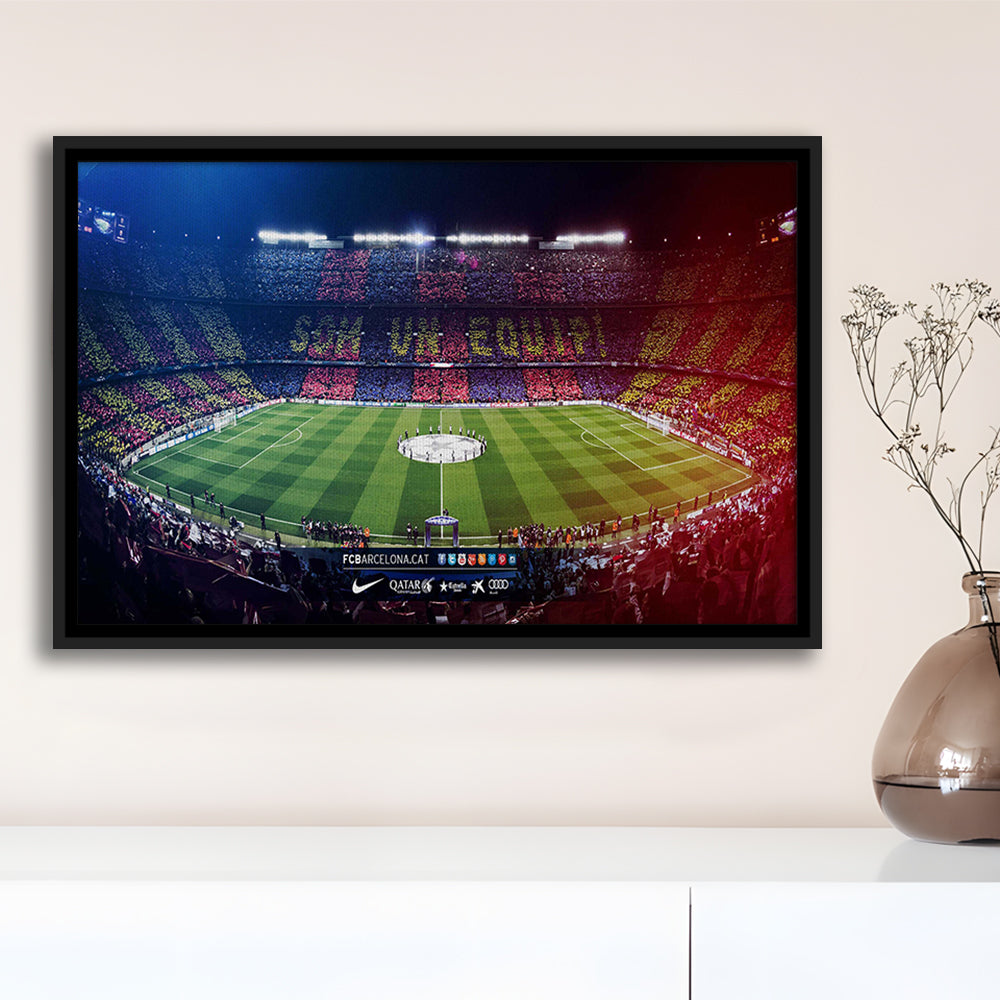 Camp Nou Spain Stadium, Stadium Canvas, Sport Art, Framed Canvas Print Wall Art, Floating Frame