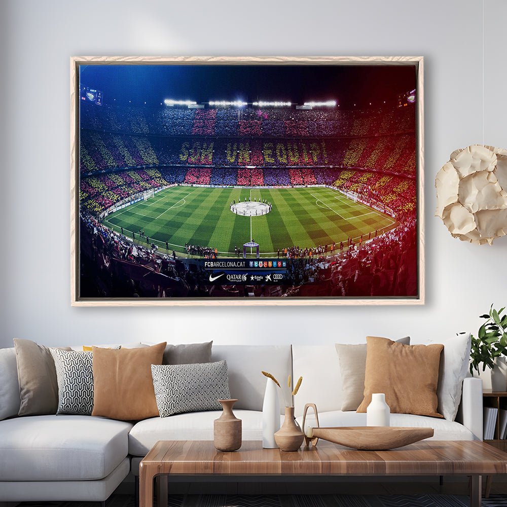 Camp Nou Spain Stadium, Stadium Canvas, Sport Art, Framed Canvas Print Wall Art, Floating Frame