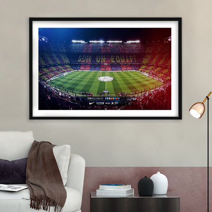 Camp Nou Spain Stadium, Stadium Canvas, Sport Art, Gift for him, White Border Framed Art Print Wall Decor