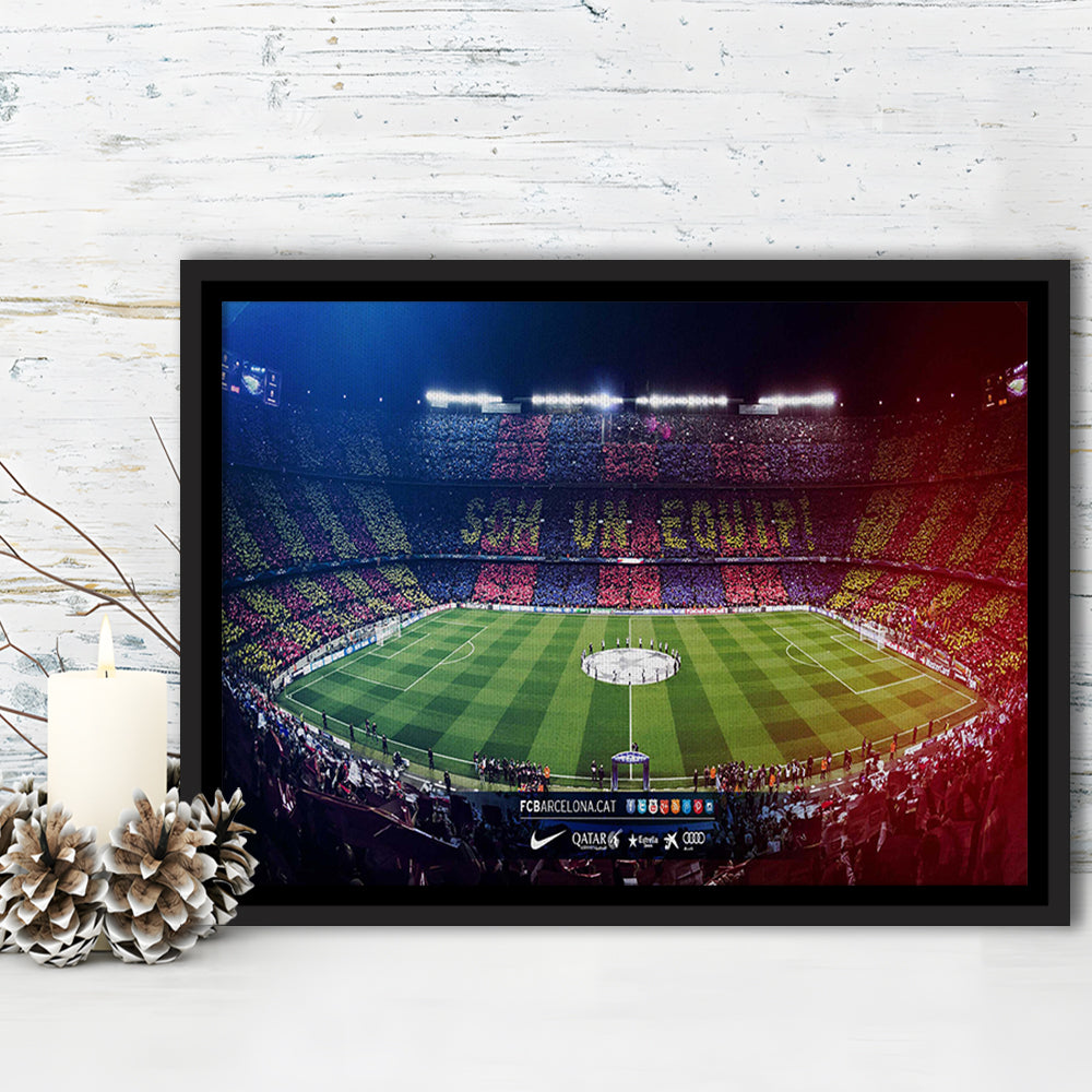 Camp Nou Spain Stadium, Stadium Canvas, Sport Art, Framed Canvas Print Wall Art, Floating Frame