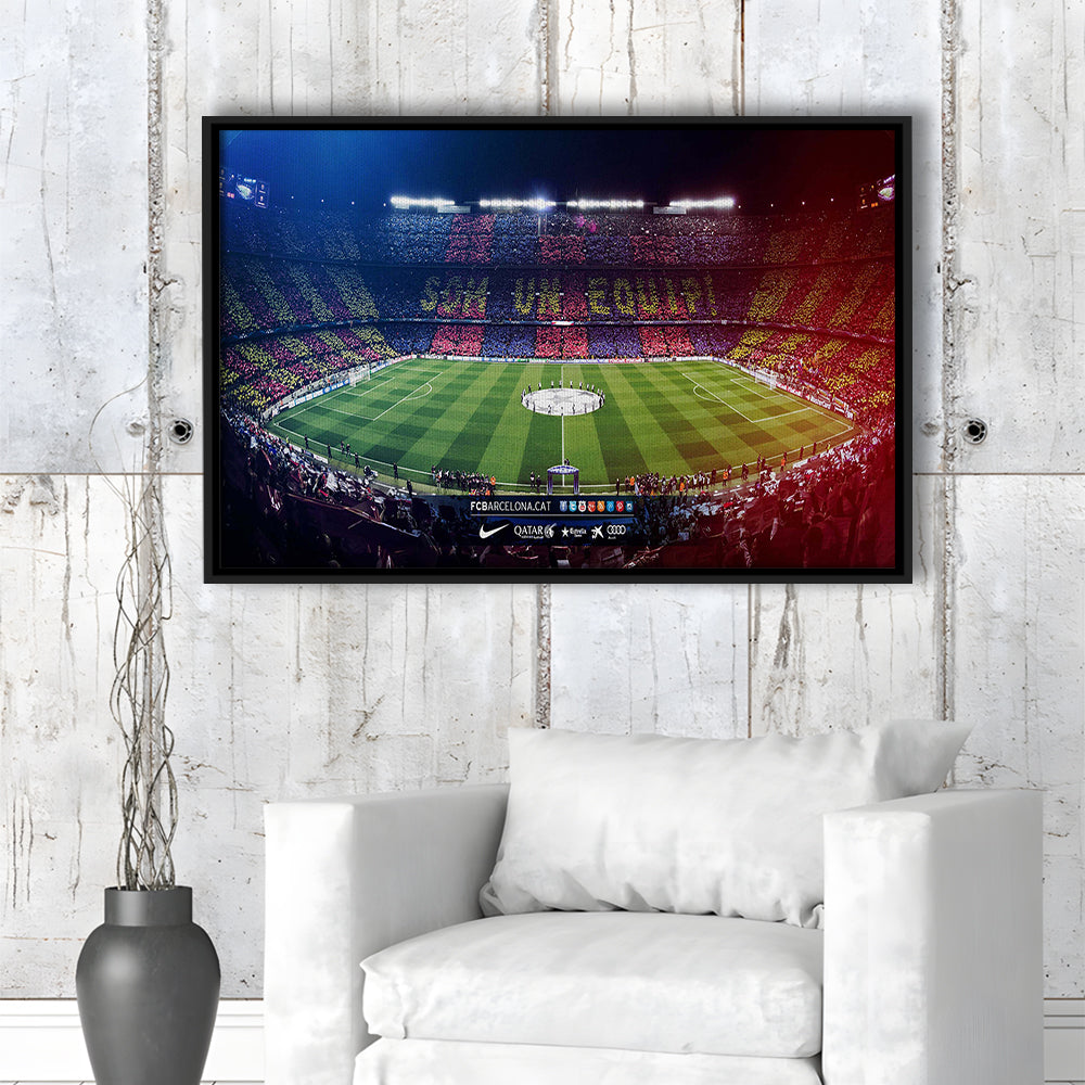 Camp Nou Spain Stadium, Stadium Canvas, Sport Art, Framed Canvas Print Wall Art, Floating Frame