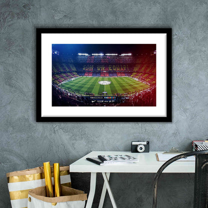 Camp Nou Spain Stadium, Stadium Canvas, Sport Art, Gift for him, White Border Framed Art Print Wall Decor