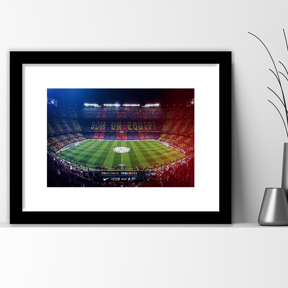 Camp Nou Spain Stadium, Stadium Canvas, Sport Art, Gift for him, White Border Framed Art Print Wall Decor