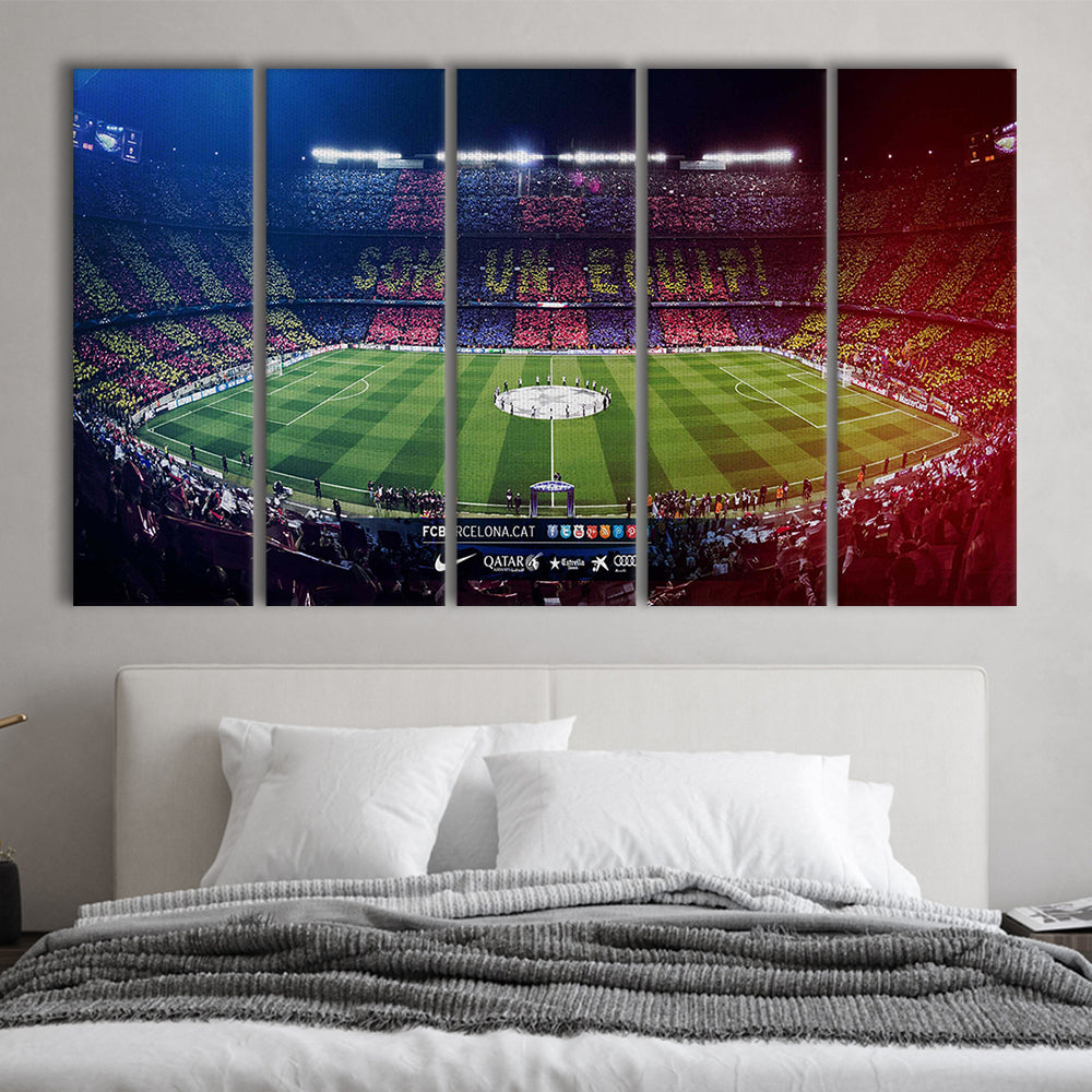 Camp Nou Spain Stadium, Stadium Canvas, Sport Art, 5 Panel B, Extra Large Canvas, Canvas Print Wall Art