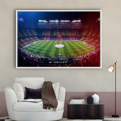 Camp Nou Spain Stadium, Stadium Canvas, Sport Art, Framed Canvas Print Wall Art, Floating Frame