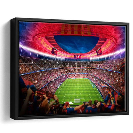 Camp Nou Stadium Football, Stadium Canvas, Sport Art, Framed Canvas Print Wall Art, Floating Frame