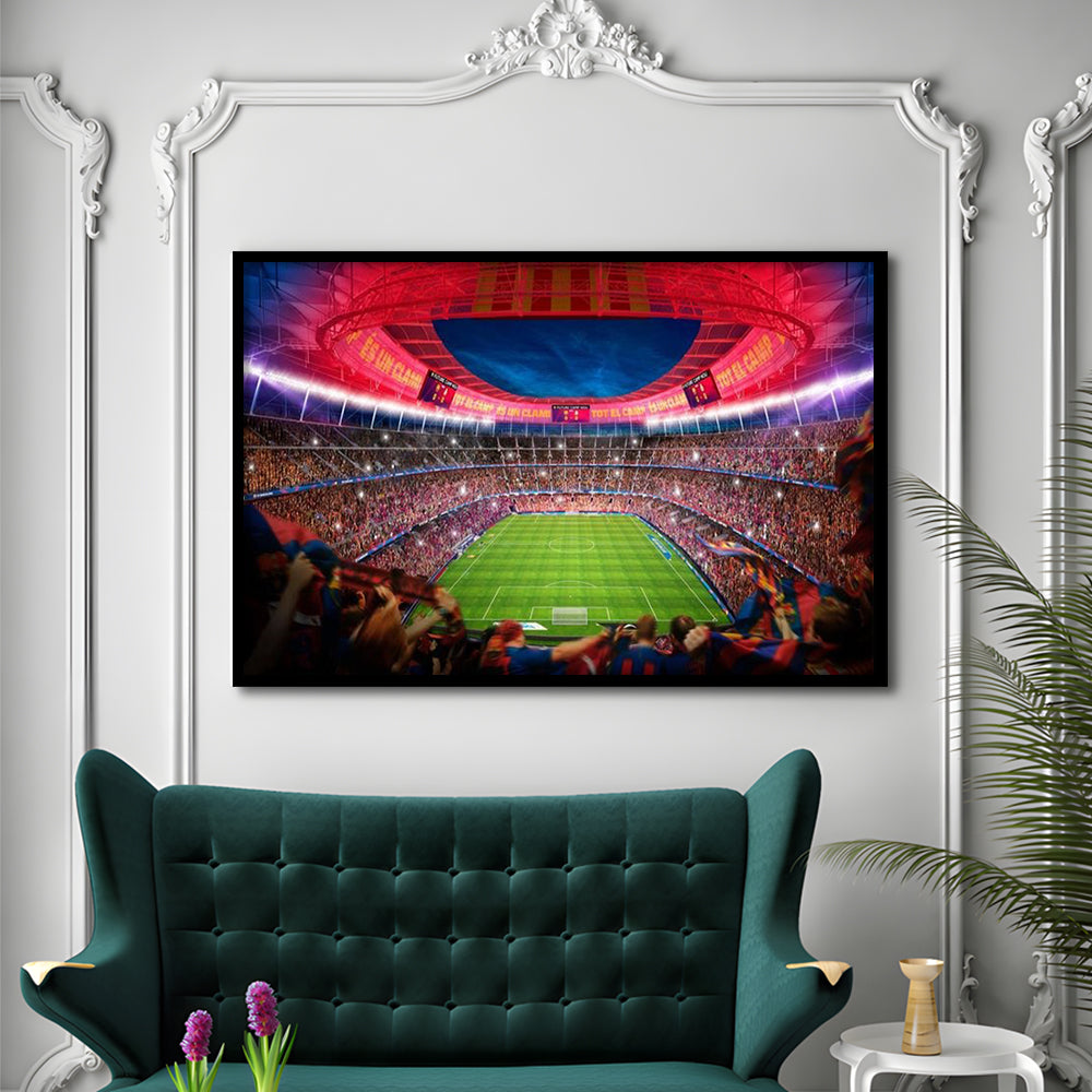 Camp Nou Stadium Football, Stadium Canvas, Sport Art, Gift for him, Framed Art Print Wall Decor, Picture Framed