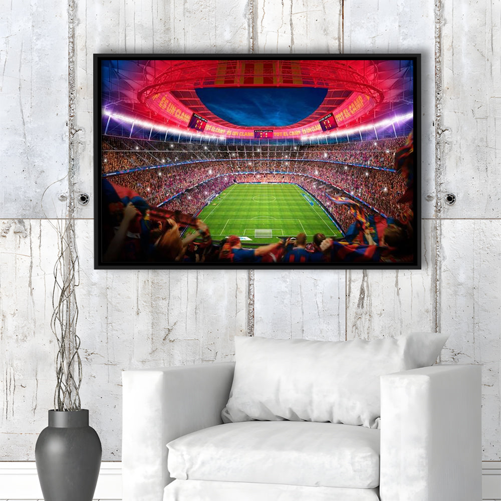 Camp Nou Stadium Football, Stadium Canvas, Sport Art, Framed Canvas Print Wall Art, Floating Frame
