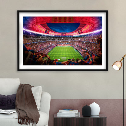 Camp Nou Stadium Football, Stadium Canvas, Sport Art, Gift for him, White Border Framed Art Print Wall Decor