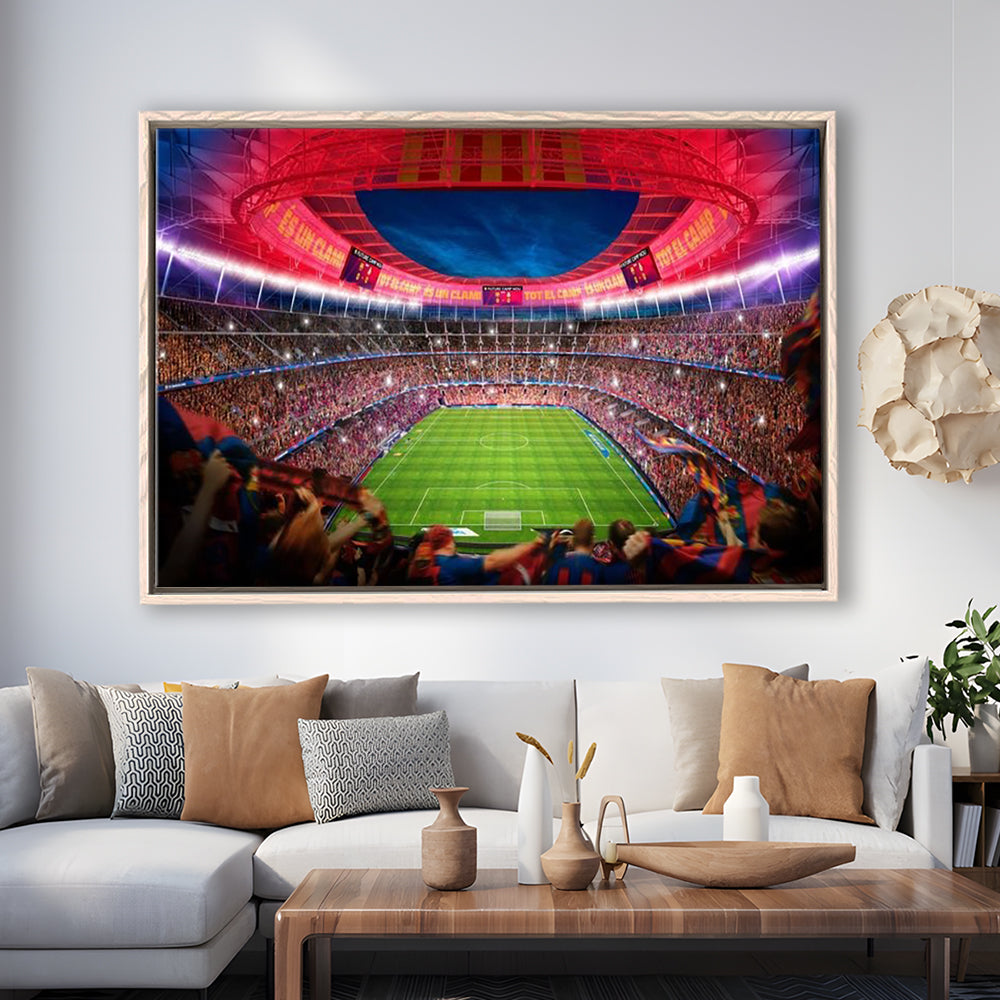 Camp Nou Stadium Football, Stadium Canvas, Sport Art, Framed Canvas Print Wall Art, Floating Frame