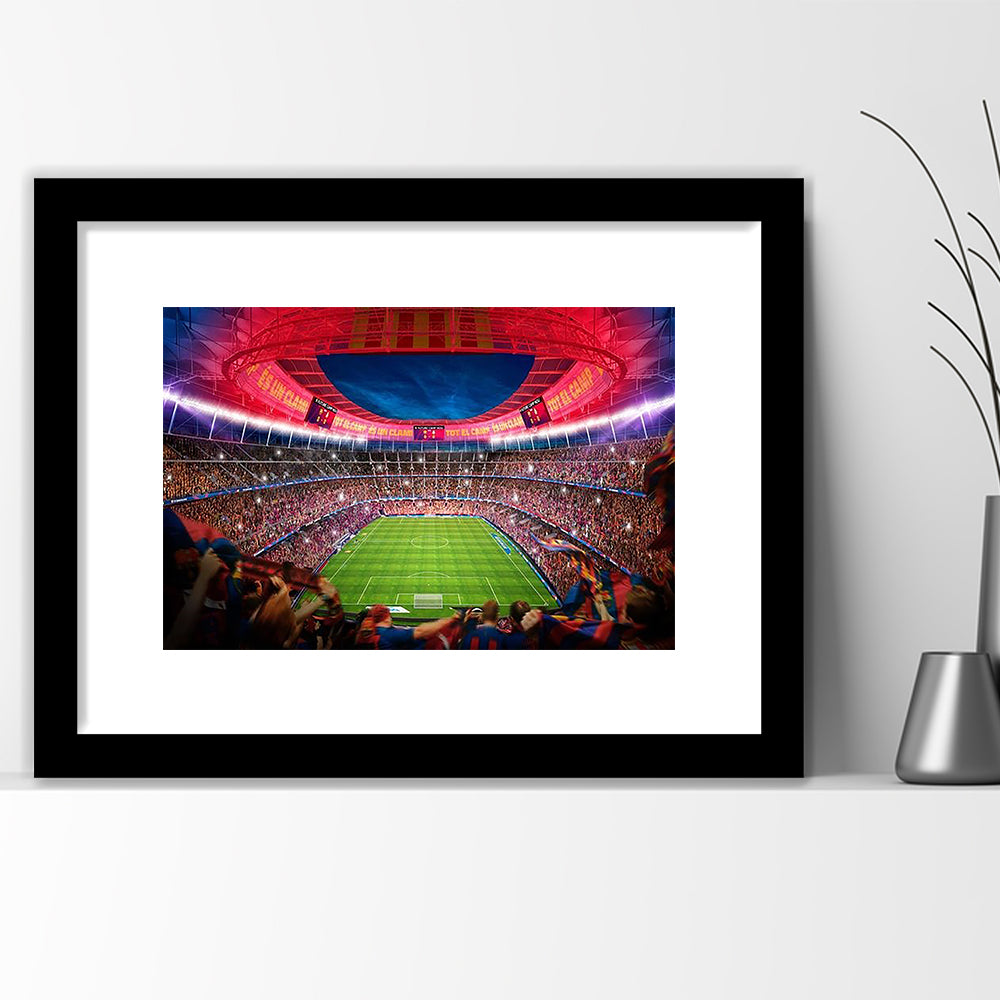 Camp Nou Stadium Football, Stadium Canvas, Sport Art, Gift for him, White Border Framed Art Print Wall Decor