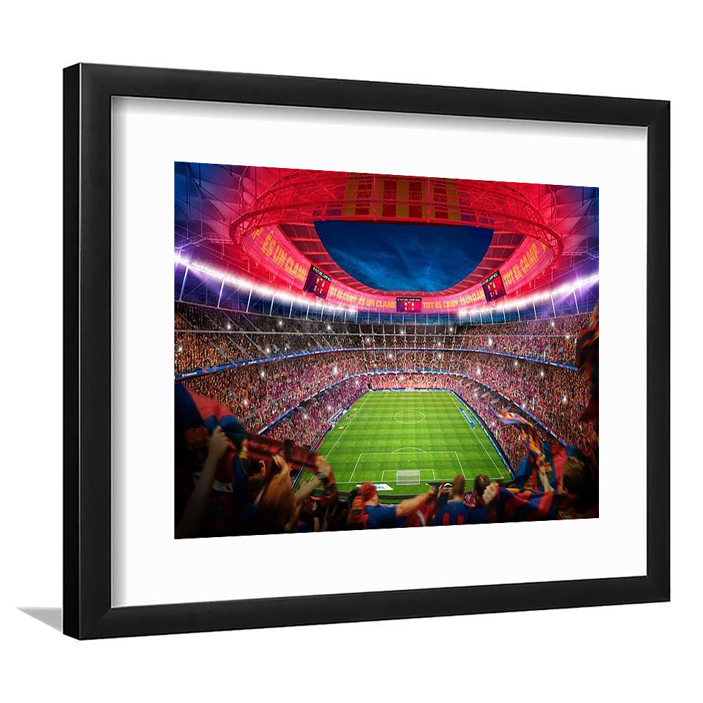 Camp Nou Stadium Football, Stadium Canvas, Sport Art, Gift for him, White Border Framed Art Print Wall Decor