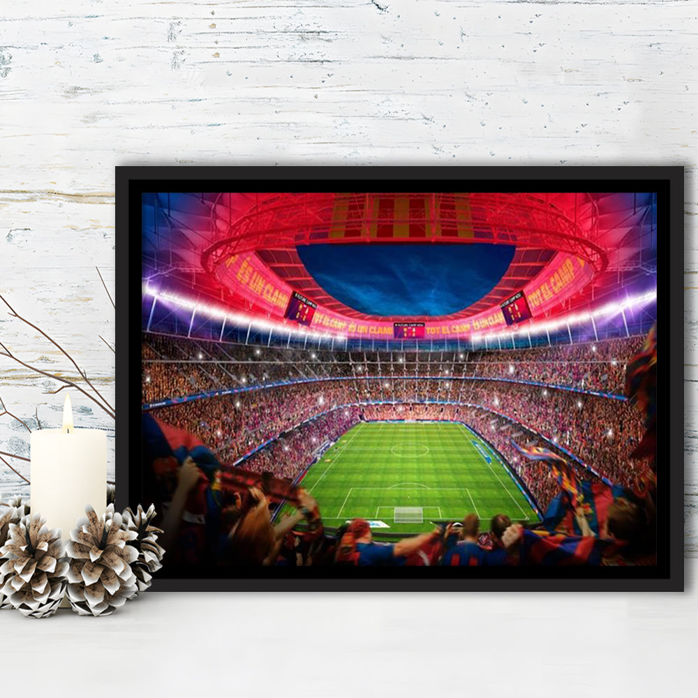Camp Nou Stadium Football, Stadium Canvas, Sport Art, Framed Canvas Print Wall Art, Floating Frame