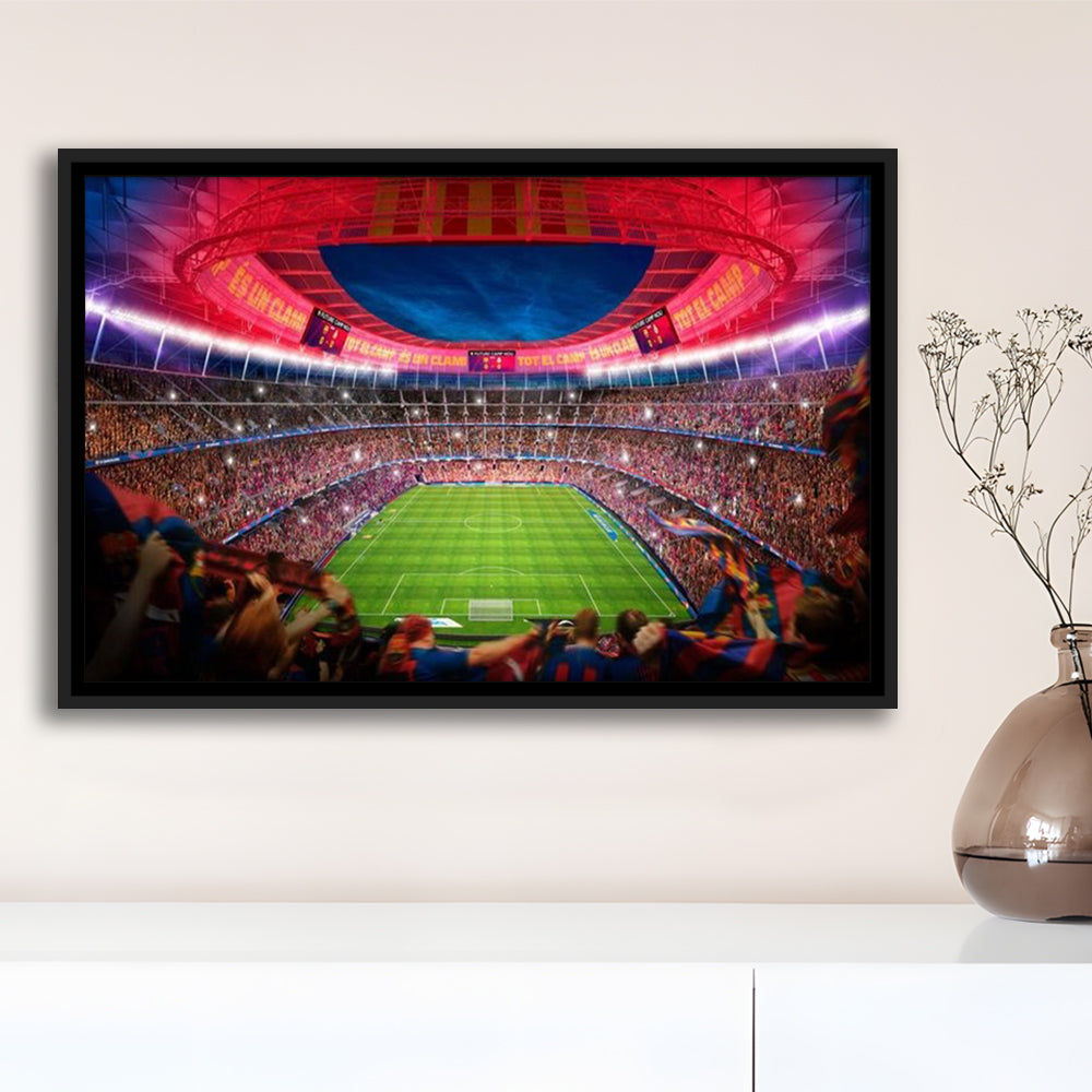 Camp Nou Stadium Football, Stadium Canvas, Sport Art, Framed Canvas Print Wall Art, Floating Frame