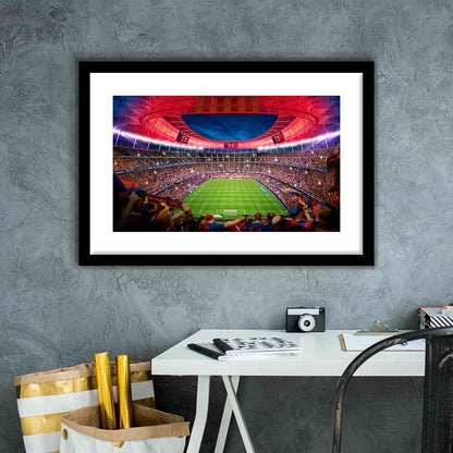 Camp Nou Stadium Football, Stadium Canvas, Sport Art, Gift for him, White Border Framed Art Print Wall Decor