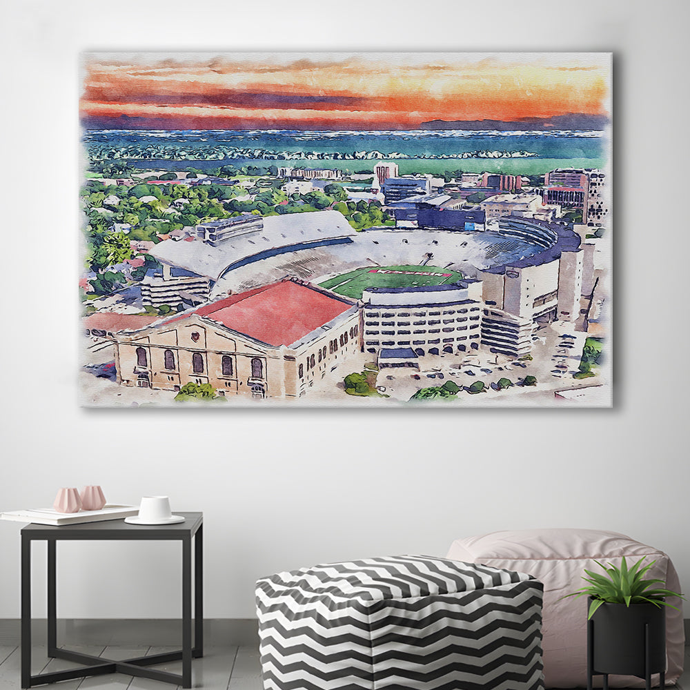 Camp Randall Stadium, Wisconsin Painting Stadium Watercolor, Sport Art, Gifts for him, Canvas Print Wall Art