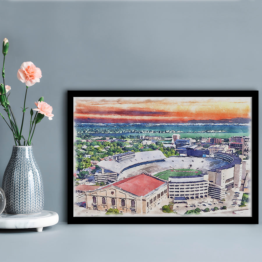 Camp Randall Stadium, Wisconsin Painting Stadium Watercolor, Sport Gift Art, Framed Art Print Wall Decor