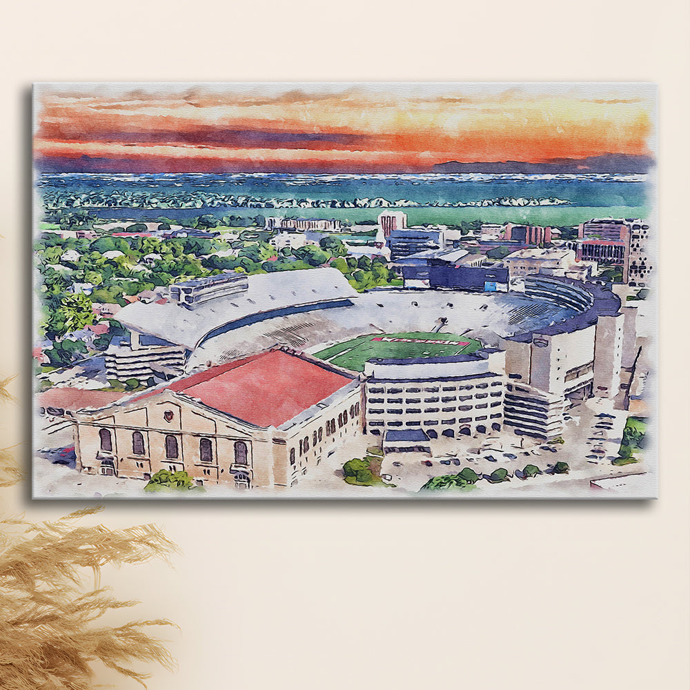 Camp Randall Stadium, Wisconsin Painting Stadium Watercolor, Sport Art, Gifts for him, Canvas Print Wall Art