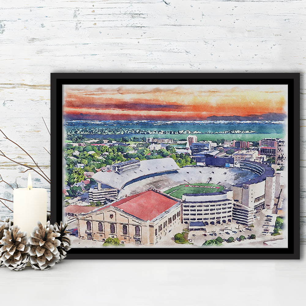 Camp Randall Stadium, Wisconsin Painting Stadium Watercolor, Sport Gift Art, Framed Canvas Print Wall Art