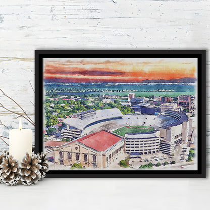 Camp Randall Stadium, Wisconsin Painting Stadium Watercolor, Sport Gift Art, Framed Canvas Print Wall Art