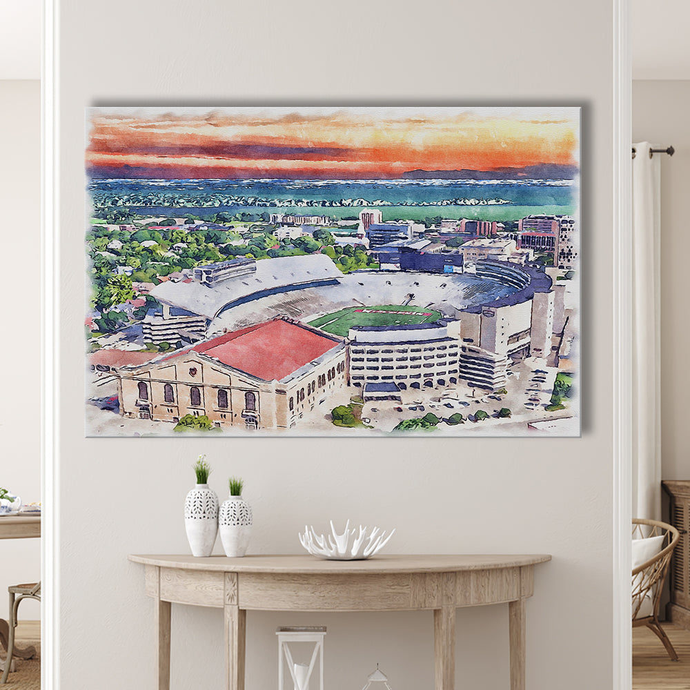 Camp Randall Stadium, Wisconsin Painting Stadium Watercolor, Sport Art, Gifts for him, Canvas Print Wall Art