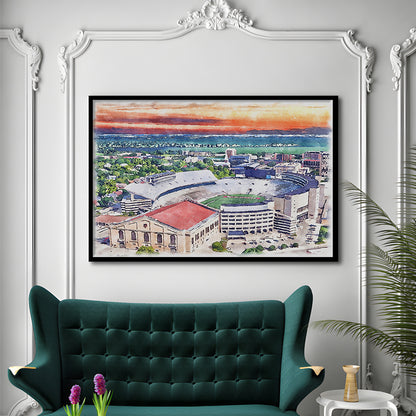 Camp Randall Stadium, Wisconsin Painting Stadium Watercolor, Sport Gift Art, Framed Art Print Wall Decor