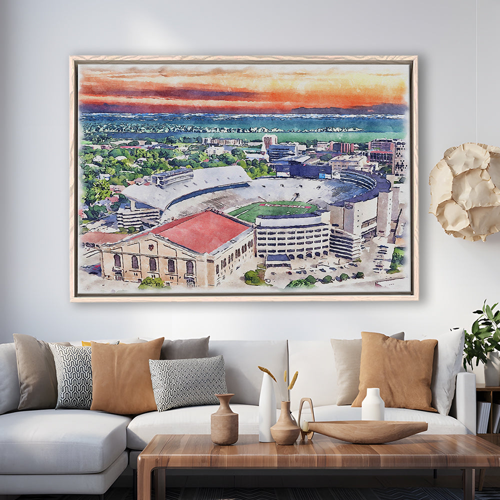 Camp Randall Stadium, Wisconsin Painting Stadium Watercolor, Sport Gift Art, Framed Canvas Print Wall Art