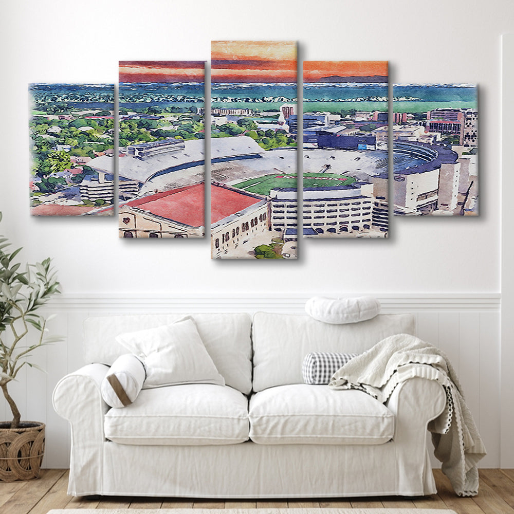 Camp Randall Stadium, Wisconsin Painting Stadium Watercolor, Sport Art, Mixed 5 Panel, Canvas Print Wall Art
