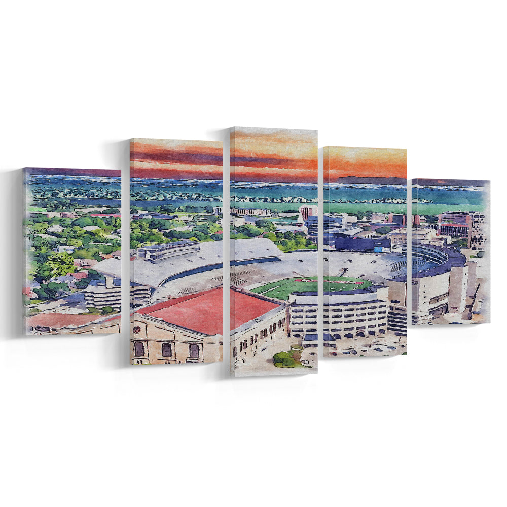 Camp Randall Stadium, Wisconsin Painting Stadium Watercolor, Sport Art, Mixed 5 Panel, Canvas Print Wall Art