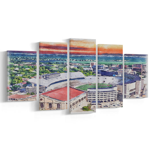 Camp Randall Stadium, Wisconsin Painting Stadium Watercolor, Sport Art, Mixed 5 Panel, Canvas Print Wall Art
