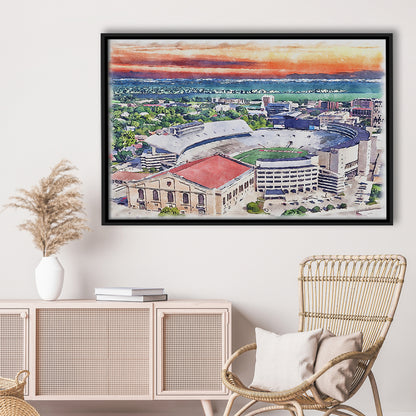 Camp Randall Stadium, Wisconsin Painting Stadium Watercolor, Sport Gift Art, Framed Canvas Print Wall Art