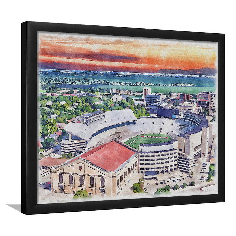 Camp Randall Stadium, Wisconsin Painting Stadium Watercolor, Sport Gift Art, Framed Art Print Wall Decor
