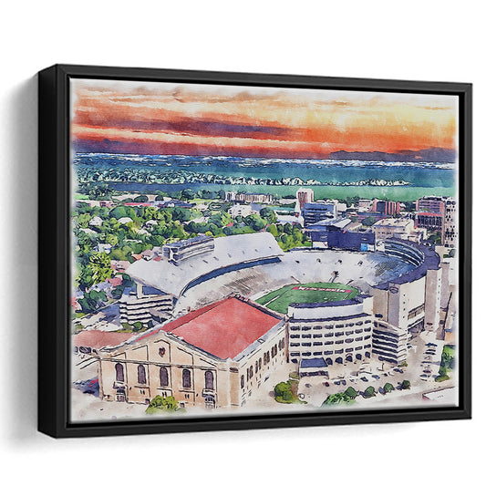 Camp Randall Stadium, Wisconsin Painting Stadium Watercolor, Sport Gift Art, Framed Canvas Print Wall Art