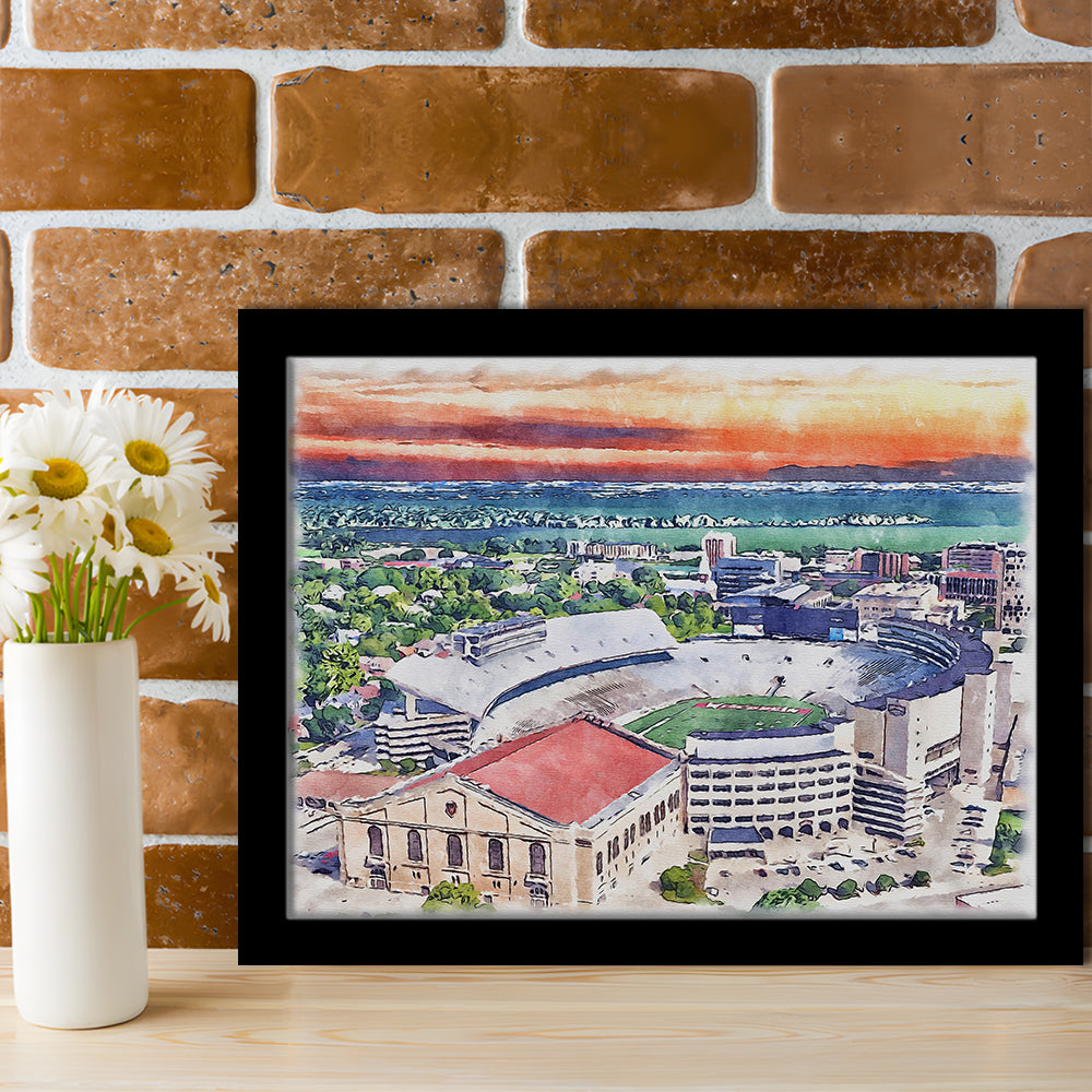 Camp Randall Stadium, Wisconsin Painting Stadium Watercolor, Sport Gift Art, Framed Art Print Wall Decor