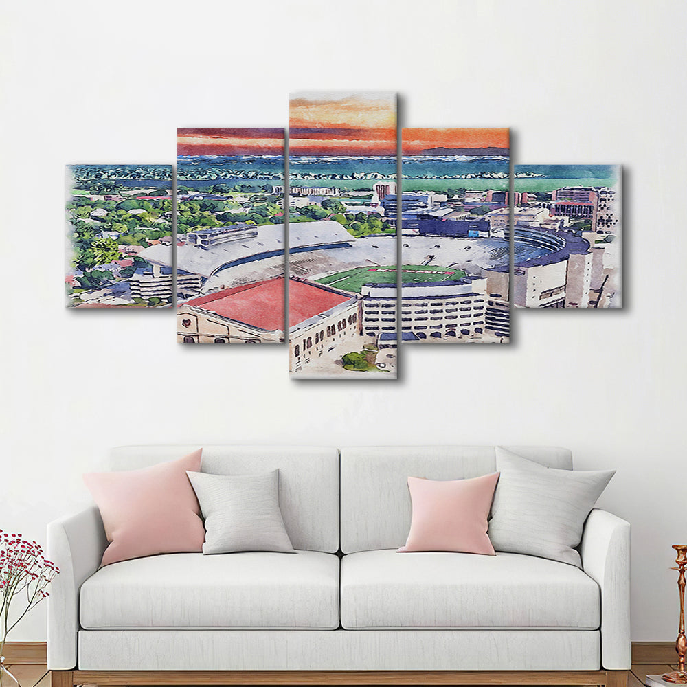 Camp Randall Stadium, Wisconsin Painting Stadium Watercolor, Sport Art, Mixed 5 Panel, Canvas Print Wall Art