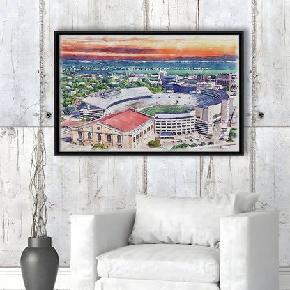 Camp Randall Stadium, Wisconsin Painting Stadium Watercolor, Sport Gift Art, Framed Canvas Print Wall Art