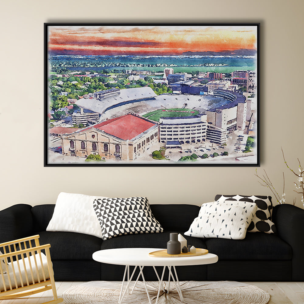 Camp Randall Stadium, Wisconsin Painting Stadium Watercolor, Sport Gift Art, Framed Canvas Print Wall Art