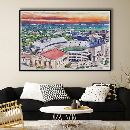 Camp Randall Stadium, Wisconsin Painting Stadium Watercolor, Sport Gift Art, Framed Canvas Print Wall Art