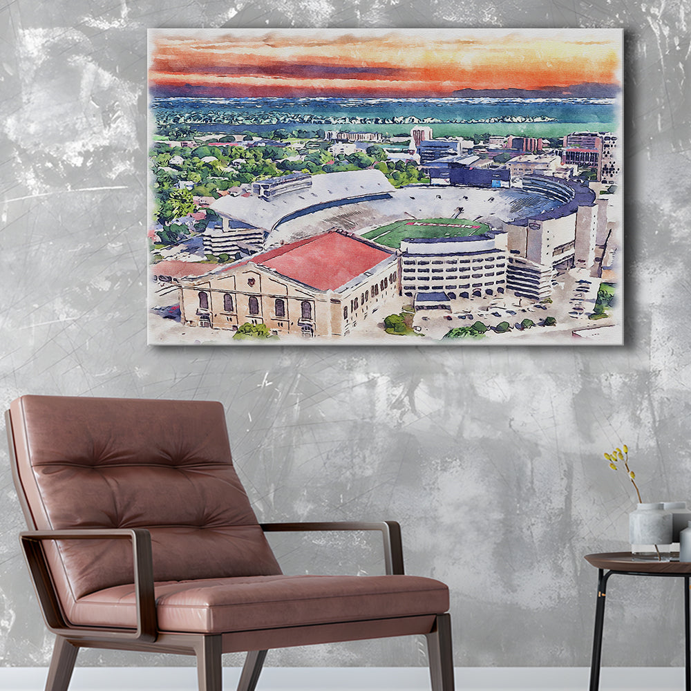Camp Randall Stadium, Wisconsin Painting Stadium Watercolor, Sport Art, Gifts for him, Canvas Print Wall Art