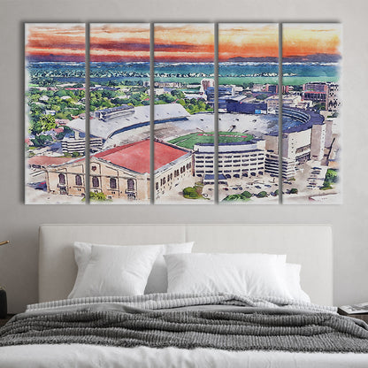 Camp Randall Stadium, Wisconsin Painting Stadium Watercolor, Sport Art, Extra Large Canvas Print Wall Art