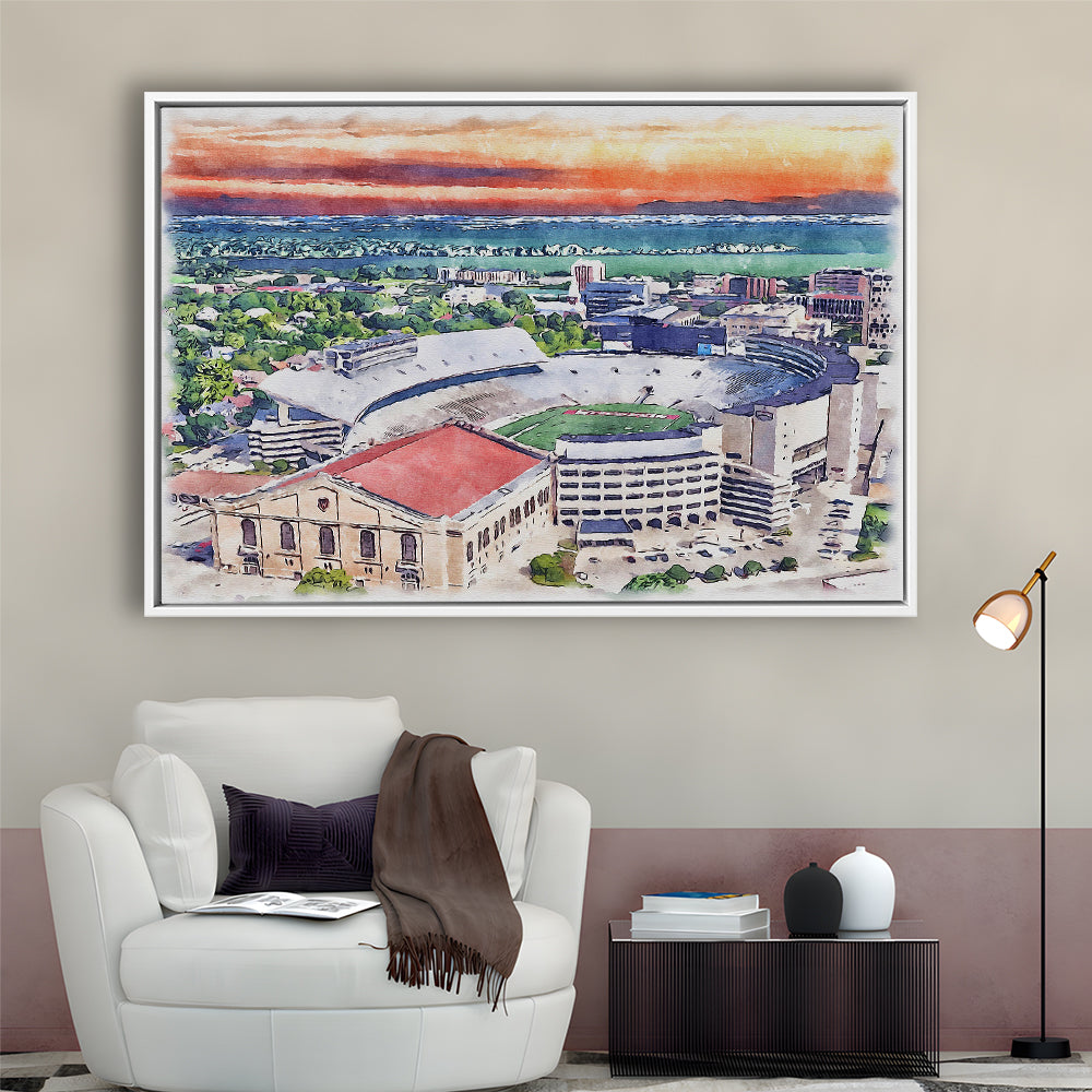 Camp Randall Stadium, Wisconsin Painting Stadium Watercolor, Sport Gift Art, Framed Canvas Print Wall Art