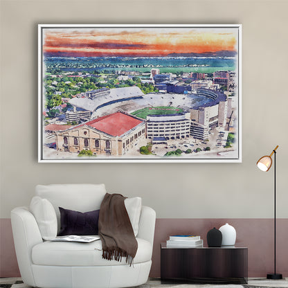 Camp Randall Stadium, Wisconsin Painting Stadium Watercolor, Sport Gift Art, Framed Canvas Print Wall Art
